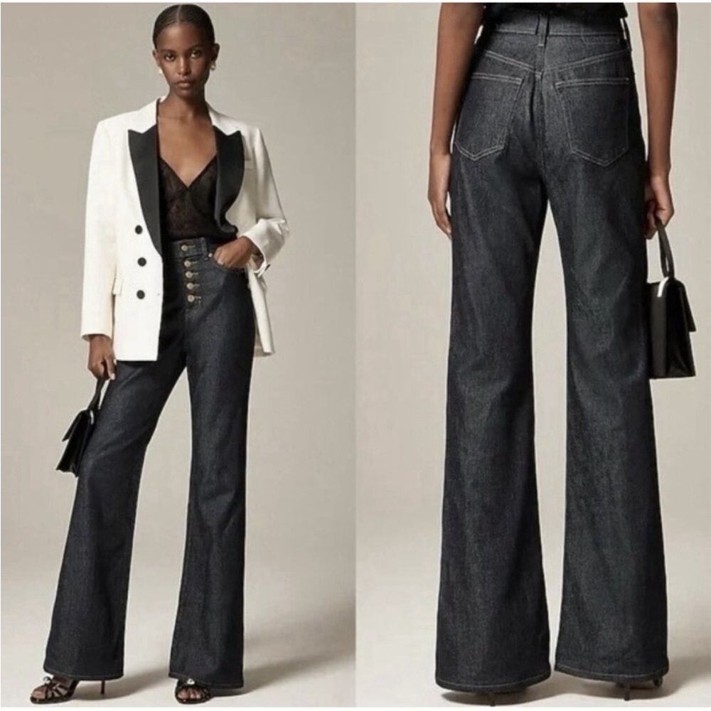 NWT J. Crew High rise 96 flare button fly Dark Indigo Jean RE-96-IDG Boho